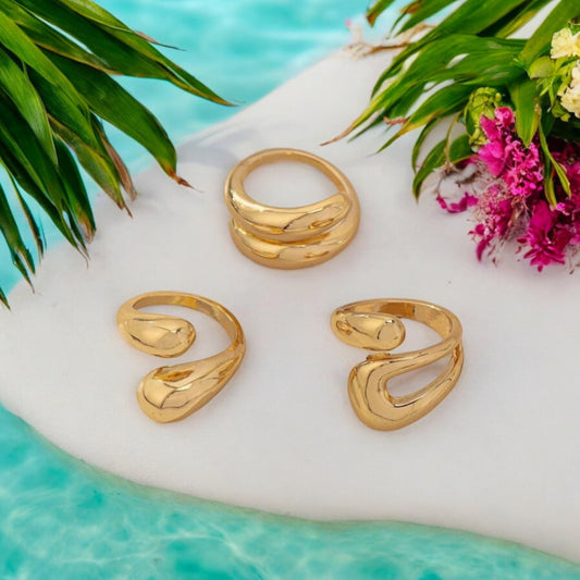 Water Drop Gold Rings - 3 Pieces