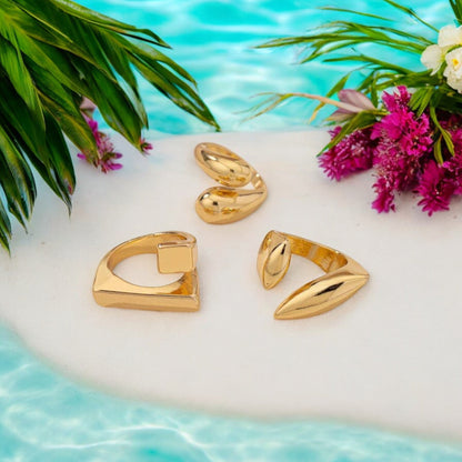 Water Drop Gold Rings - 3 Pieces